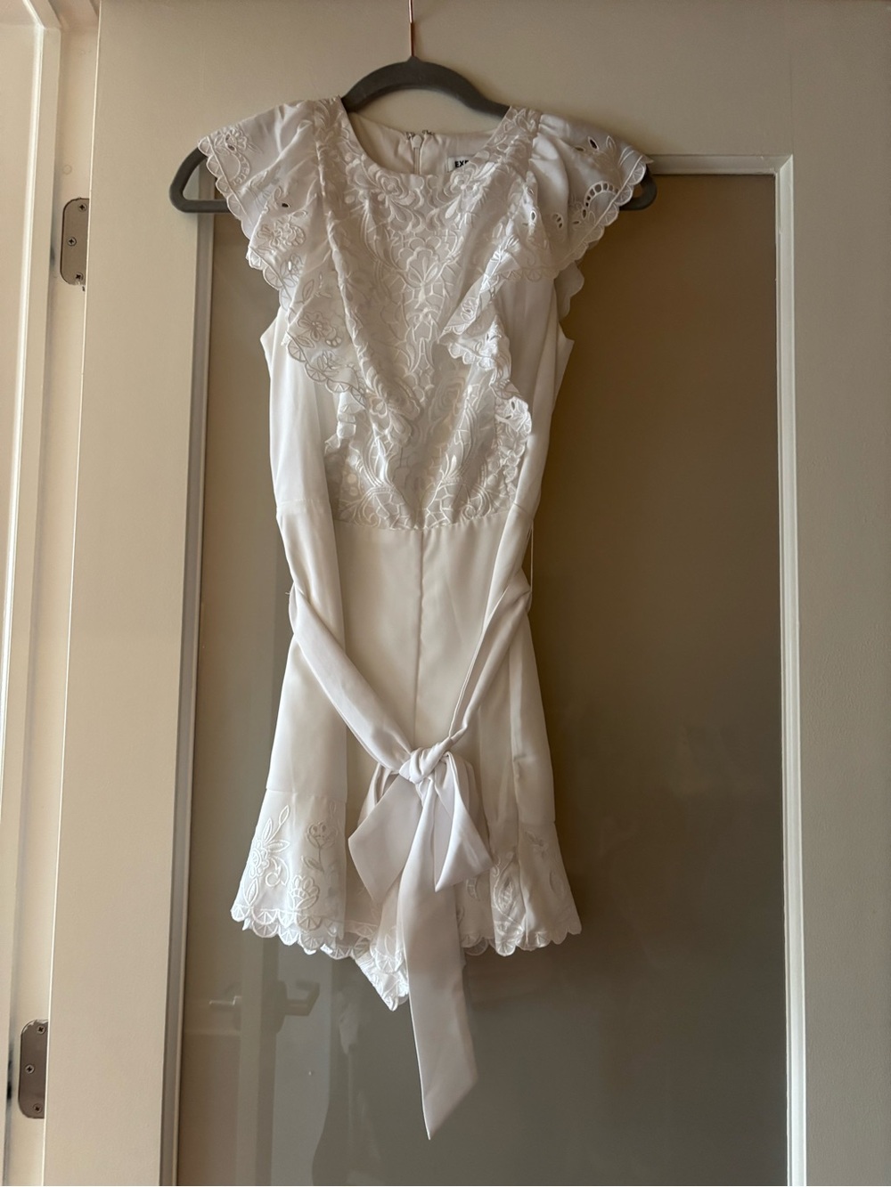 Express White Lace Romper with Ruffle Sleeves